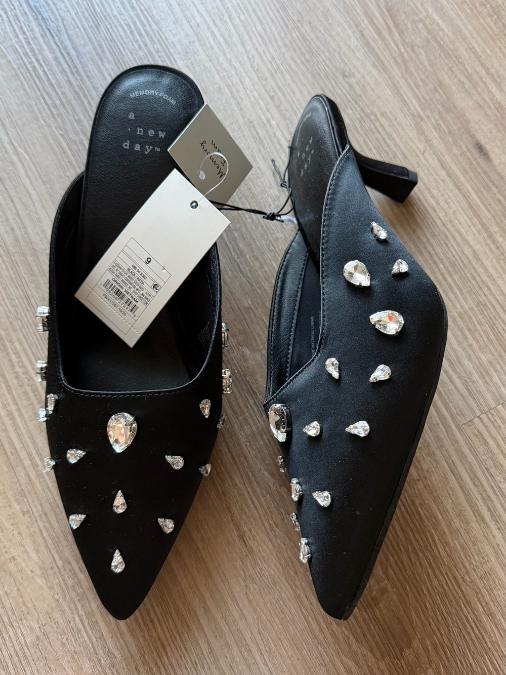 a new day Black Jeweled Pointed-Toe Mule Heels